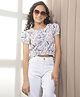 Crimsoune Club Cotton Woven Half Puffed Sleeves Tropical Theme Printed Top - Multi Colour