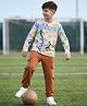 OLLINGTON ST. Cotton Sinker Knit Full Sleeves T-Shirt and Joggers Set With Soccer Print - Off White & Brown