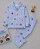 Fancy Fluff Pure Cotton Woven Full Sleeves Sports Theme Printed Coordinated Shirt & Pajama Night Suit - Blue