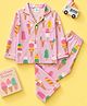 FFluff Pure Cotton Woven Full Sleeves Ice Cream Theme Printed Coordinated Shirt & Pajama Night Suit - Pink