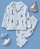Fancy Fluff Pure Cotton Woven Full Sleeves Nautical Theme Printed Coordinated Shirt & Pajama Night Suit - Blue