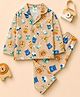 Fancy Fluff Pure Cotton Woven Full Sleeves Animals Printed Coordinated Shirt & Pajama Night Suit - Blue & Light Peach