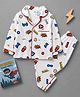 Fancy Fluff Pure Cotton Woven Full Sleeves Comic Book Theme Printed Coordinated Shirt & Pajama Night Suit - Blue & White