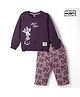 Cucumber Disney Terry Knit Full Sleeves  Co-Ords T-Shirt & Pyjama Night Suit with Minnie Mouse & Bow Print - Wine