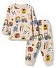 Ollypop Sinker Knit Full Sleeves Co-Ords T-Shirt & Pyjama Night Suit with Animal Truck & Rainbow Print - Pink