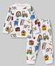 Ollypop Sinker Knit Full Sleeves Co-Ords T-Shirt & Pyjama Night Suit with Animal Truck & Rainbow Print - White