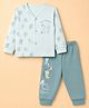 CUCUMBER Interlock Knit Full Sleeves T-Shirt & Jogger With Animal Print - Green