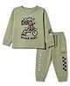 CUCUMBER Interlock Knit Full Sleeves T-Shirt & Jogger With Text Print - Olive Green