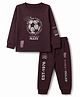 CUCUMBER Interlock Knit Full Sleeves T-Shirt & Jogger With Basket Ball & Text Print - Dark Brown