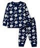 CUCUMBER Interlock Knit Full Sleeves T-Shirt & Jogger With Text Print - Navy Blue