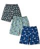 Cucumber Sinker Knit Above Knee Length Shorts with Vehicles & Sports Theme Print Pack of 3 - Olive Green & Blue