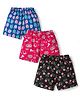 Cucumber Sinker Knit Above Knee Length Shorts with Floral & Tropical Theme Print Pack of 3 - Red Black & Royal Blue