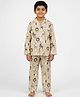 House of Raavi Cotton Woven Full Sleeves Animals Printed Coordinating Shirt & Pajamas Night Suit - Beige