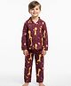 House of Raavi Cotton Woven Full Sleeves Giraffe & Space Theme Printed Coordinating Shirt & Pajama Night Suit - Maroon