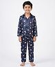 House of Raavi Woven Full Sleeves Space Theme Printed Coordinating Shirt & Pajama Night Suit - Navy Blue
