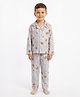 House of Raavi Woven Full Sleeves Cats Printed Coordinating Shirt & Pajama Night Suit - Grey