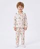 House of Raavi Woven Full Sleeves Cute Animals Printed Coordinating Shirt & Pajama Night Suit - Orange