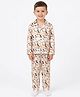 House of Raavi Woven Full Sleeves Puppies Printed Coordinating Shirt & Pajama Night Suit - Cream