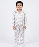 House of Raavi Woven Full Sleeves Cute Elephant Printed Coordinating Shirt & Pajama Night Suit - White