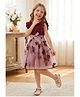 Tior Net Woven Frill Sleeves Butterfly Embroidered Dress - Red