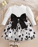 Tior Mesh Woven Full Sleeves Floral Embroidered Dress - White