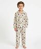 House of Raavi Woven Full Sleeves Beach Theme Printed Coordinating Shirt & Pajama Night Suit - Cream
