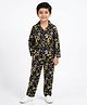 House of Raavi Woven Full Sleeves Stars & Hearts Printed Coordinating Shirt & Pajama Night Suit - Black