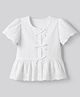 Bonfino 100% Cotton Woven Schiffli Peplum Top with Half Sleeves and Eyelet Embroidery & Bows - White