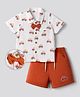 WOW Clothes Cotton Woven Half Sleeves Shirt & Shorts Set With Car Print - Rust Orange