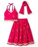 Saka Designs Woven Sleeveless Lehenga Choli & Dupatta Set With Floral Embroidery - Dark Pink