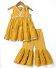 Saka Designs Cotton Woven Sleeveless Kurti and Gharara Set with Floral Embroidery in Mustard