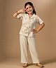 Fashion Dream Cotton Blend Knit Half Sleeves Floral & Geometric Embroidered Top & Pants Set - Chikoo & Beige