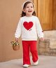 Babyhug 100% Cotton Single Jersey Knit Full Sleeves Top & Leggings Set with Heart Applique - White & Red