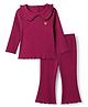 Babyhug 100% Cotton Knit Full Sleeves Top & Leggings Set With Heart Patch - Purple