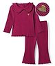 Babyhug 100% Cotton Knit Full Sleeves Top & Leggings Set With Heart Patch - Purple