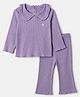 Babyhug 100% Cotton Single Jersey Knit Ribbed Full Sleeves Top and Leggings Set With Heart Embroidery - Purple