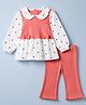 Babyhug 100% Cotton Knit Full Sleeves Top and Leggings with Bow Applique and Heart Print in White & Pink