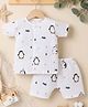 Little Angels Muslin Woven Half Sleeves Penguin Printed Coordinating Shirt & Shorts Set  - White