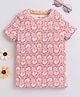 BABY NATION Cotton Knit Half Sleeves Floral Printed Tee - Pink