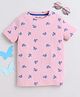 BABY NATION Cotton Knit Half Sleeves Butterfly Printed Tee - Pink