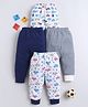 Bumzee Cotton Knit Full Length Striped Pyjamas With Car & Animal Print Pack Of 4 - Navy & White