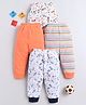 Bumzee Cotton Knit Full Length Striped Pyjamas With Vehicle & Space Theme Print Pack Of 4 - Orange & White