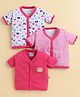 Bumzee Cotton Knit Half Sleeves Front Open Jablas With Bear Face  Print Pack Of 3 - Pink & White