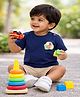 Button Bear Cotton Knit Cocomelon Featuring Half Sleeves Characters Back Printed Tee - Navy Blue