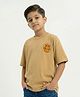 Button Bear Cotton Knit  Garfield Featuring Half Sleeves Character Back Printed Tee - Beige