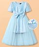 Hola Bonita Knit Half Sleeves Sequinned & Floral Party Dress with Shimmer Layered Skirt - Blue