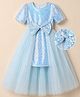 Hola Bonita Knit Half Sleeves Sequinned & Floral Party Dress with Shimmer Layered Skirt - Blue