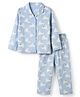 Ollypop Sinker Knit Full Sleeves Shirt & Pyjama Co-ords Night Suit With Bunny Print - Blue