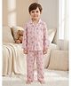 Rikidoos Cotton Woven Full Sleeves Co-Ords Shirt & Pyjama Night Suit with Strawberry Animal & Polka Dots Print - Light Pink