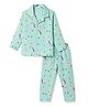Rikidoos Cotton Woven Full Sleeves Co-Ords Shirt & Pyjama Night Suit with  Floral Rainbow & Heart Print - Sea Green